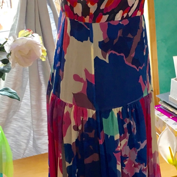 Diane Von Furstenberg Floral Vibrant Pink & Blue Printed Silk Chiffon Dress - Picture 4 of 10